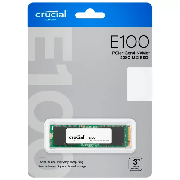 SSD M.2  NVME 480GB Crucial E100, 480GB, M.2 2280, PCIe NVMe, Leitura 4700MB/s, Gravacao 2500MB/s, - Image 3