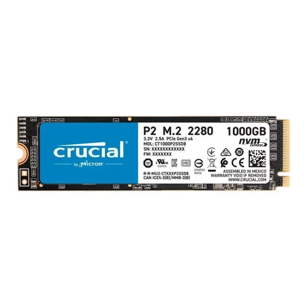 SSD M.2 NVMe 1TB Crucial P2 2280 PCIe 4.0 - Alta Performance 5000MB/s Leitura e 4500MB/s Gravação